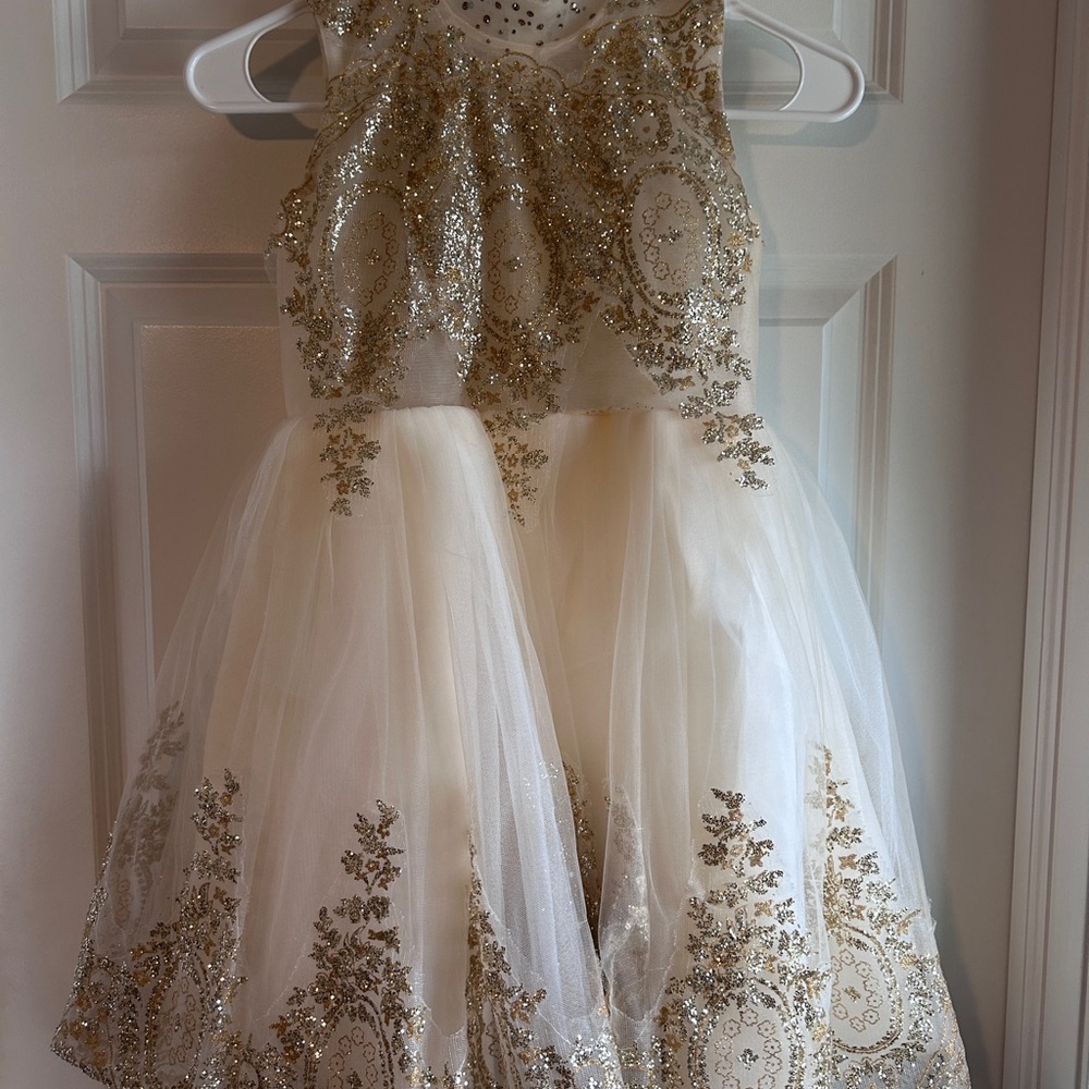 Elegant Cream and Gold Kids Dress